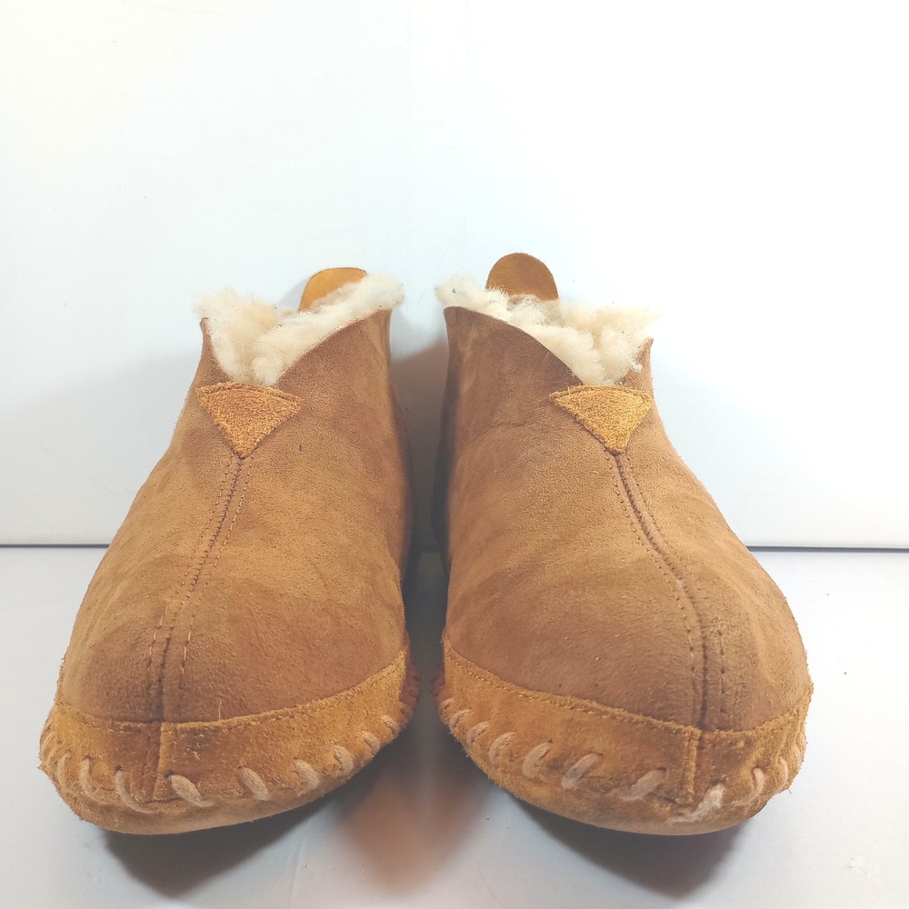 LL Bean Wicked Slippers 8 Womens Brown Suede Shearling Moccasin Shoes 105120
